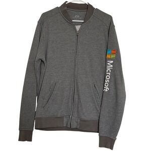 Vantage‎ Microsoft Full Zip Jacket Men's Medium Gray Bomber Style Logo Sleeve